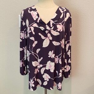 Chico's Purple and Pink Floral Blouse 3/4 Sleeve Sz XL